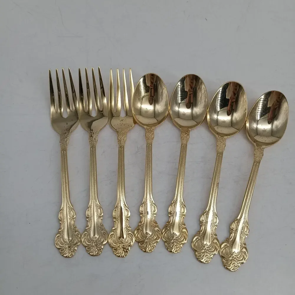 7X SpnFk Cambridge Gold Royal Fashion Teaspoons Salad Forks Flatware